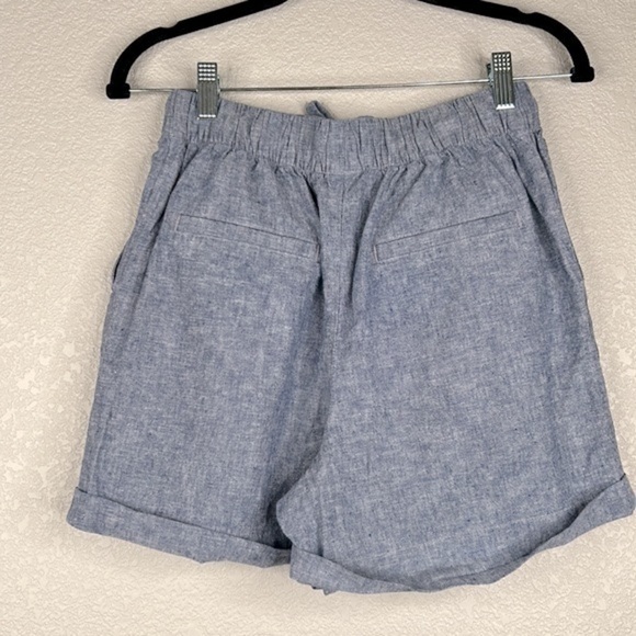 Uniqlo Blue Linen Cotton Blend Front Tie Elastic Waist Shorts Size XS - Picture 4 of 5